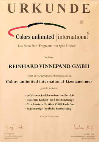 Urkunde Colors unlimited international